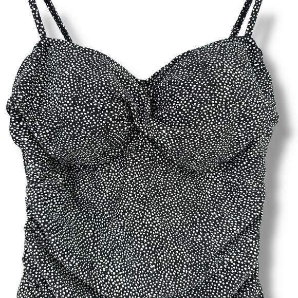 Love My Curves Polka Dot Swim Dress Bathing Suit Womens Size 16 Ruched Waist - Picture 2 of 8